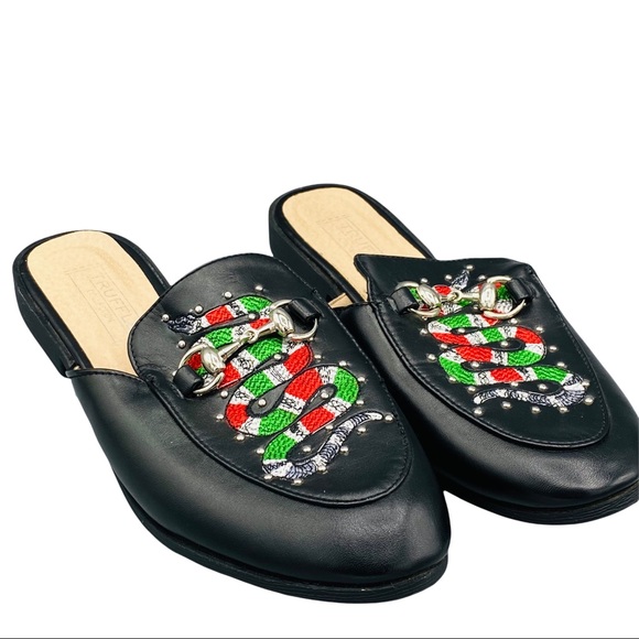 ASOS Truffle Black Embroidered Snake Stud Slip On Horse Bit Mule Slides 6 - Picture 6 of 12